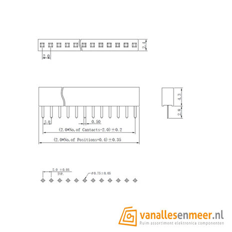 Headerpins female socket 1x40 pitch 2.0mm 