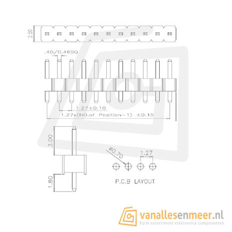 Header male 40 pins Pitch 1.27mm 