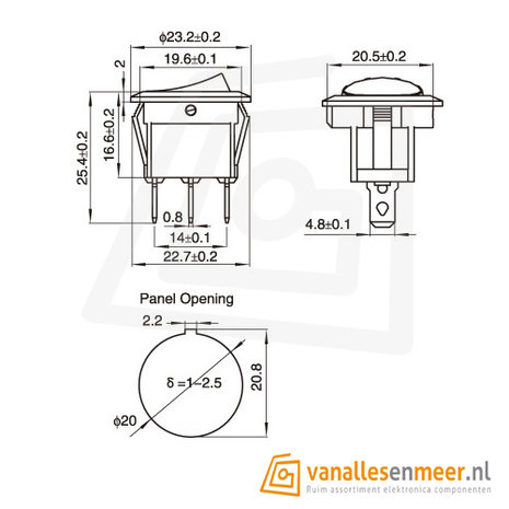 Schakelaar aan/uit rond verlicht 12V 20A