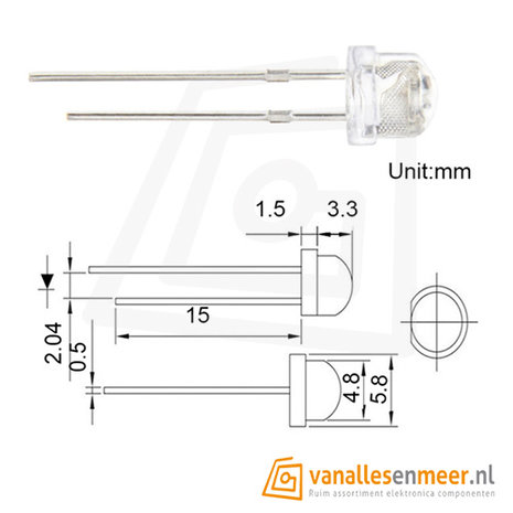 5mm led helder UV Paars  395nm-400nm