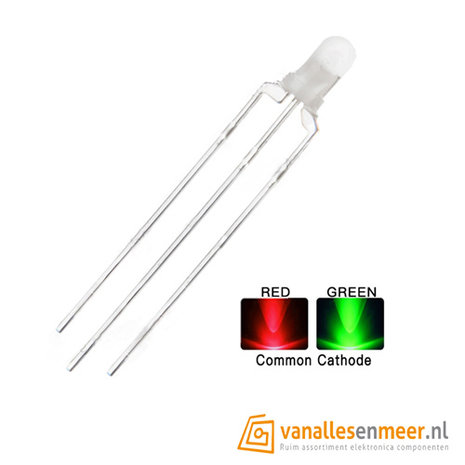 3mm led Bi-Color Red Geen Common Cathode Diffuus