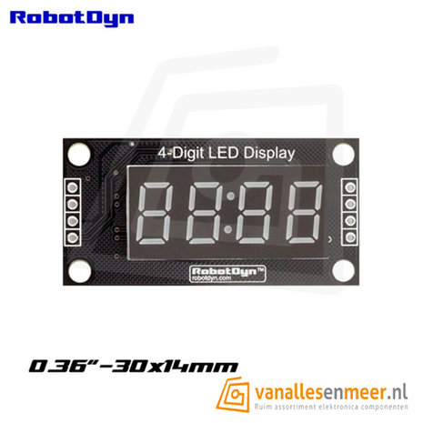4-Digit LED Display, rood, klok, 7-segments, TM1637, 30x14mm 