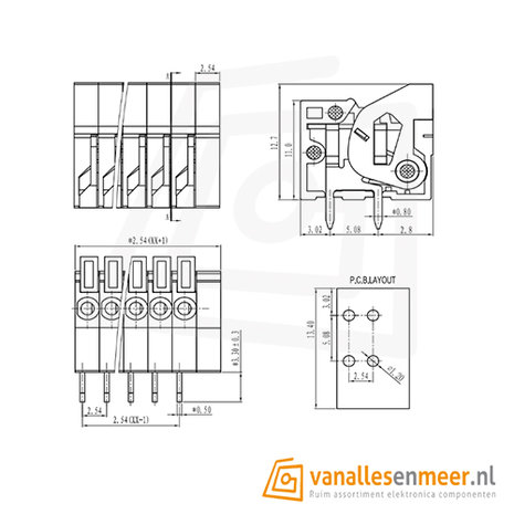 Terminal 2-voudig  pitch 2.54mm KF141R 2p