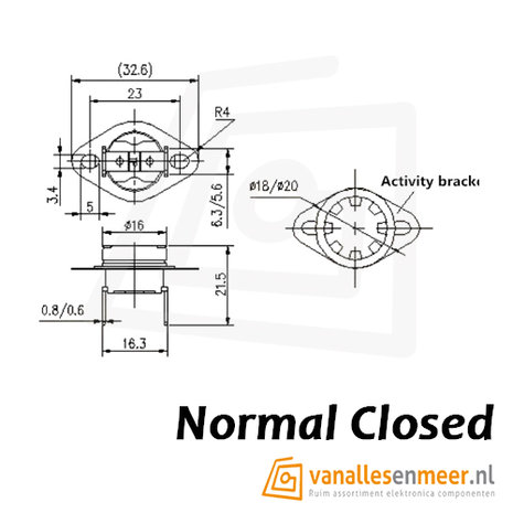 Thermostaat KSD302  40gr tot 170gr normal closed