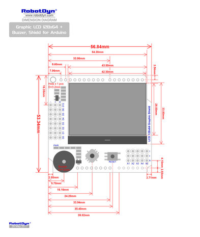 LCD 128x64 Buzzer Shield voor Arduino Uno, Mega 2560, Leonardo RobotDyn