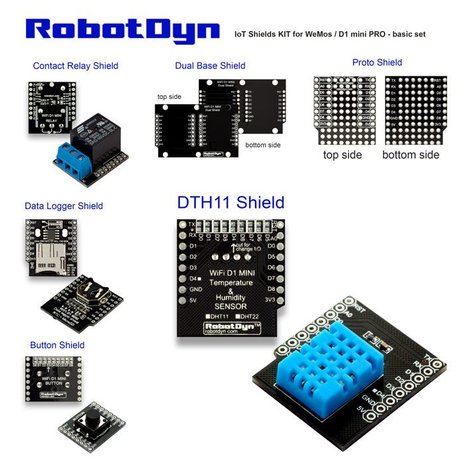 IoT Shields KIT voor WeMos / D1 mini PRO - basisset  RobotDyn
