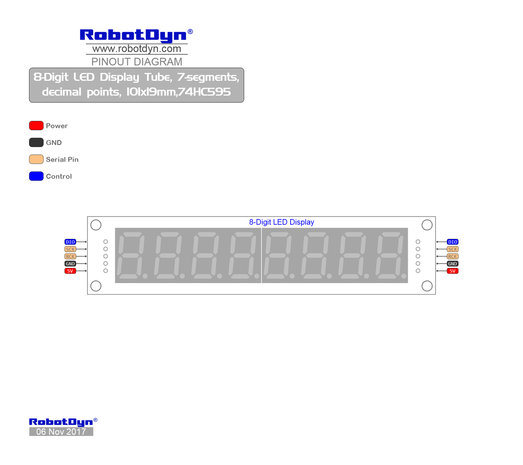 8-Digit LED Display Groen Tube 7-segments, decimale punten, 101x19mm, 74HC595