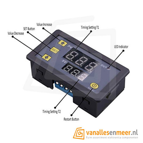 Display LED DC 12V Timer Vertraging Relaisbord 1500W 10A