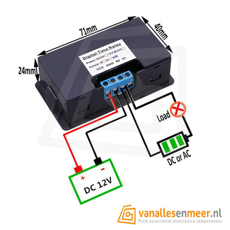 Display LED DC 12V Timer Vertraging Relaisbord 1500W 10A