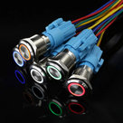 16mm Metalen Drukknop – LED Verlicht – Momentary – 12V/24V – Inclusief 5-Pins Kabel Self-rest